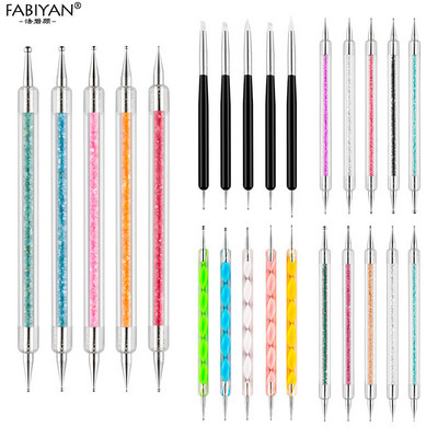 5 bucăți/set Cap dublu din oțel inoxidabil Cap siliconat Nail Art Dotting Pen Spiral Rod Decor Dot Flower Rotund Instrument de manichiură DIY