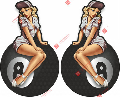 Osobnost 2 X 8 naljepnica s lopticom, svaka Eightball biljarska kugla Old School Hot Rod Tuning Vintage Retro Pinup Girl