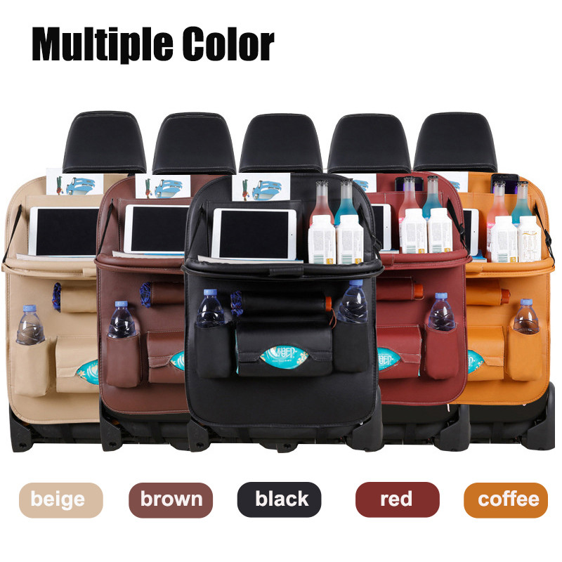 Autósülés háttámla rendező Pu bőr alátéttáska autós tároló rendszerező összecsukható asztaltálca utazó tárolótáska autós kiegészítők