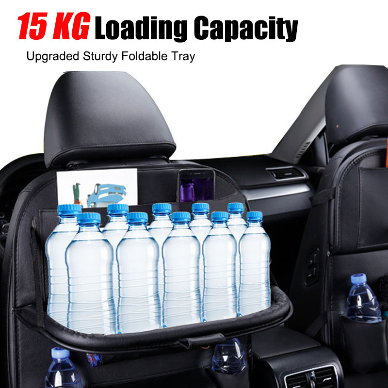 Autósülés háttámla rendező Pu bőr alátéttáska autós tároló rendszerező összecsukható asztaltálca utazó tárolótáska autós kiegészítők