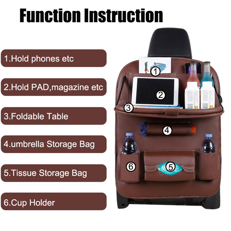 Autósülés háttámla rendező Pu bőr alátéttáska autós tároló rendszerező összecsukható asztaltálca utazó tárolótáska autós kiegészítők