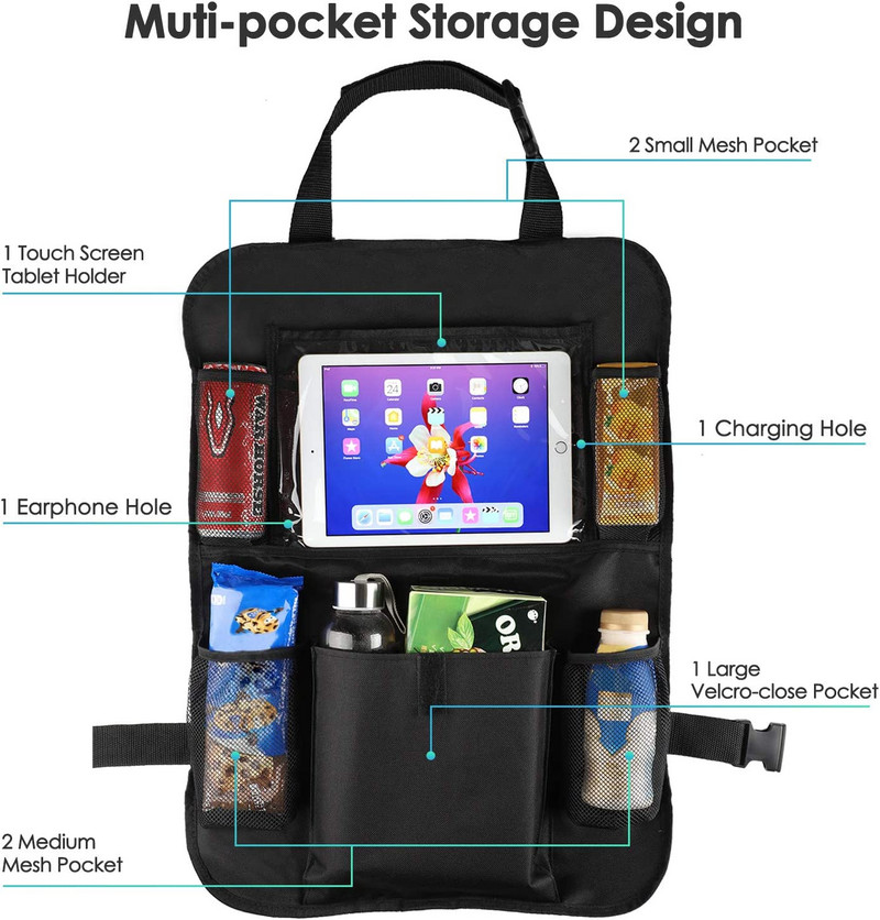 Ατζέντα πίσω καθίσματος αυτοκινήτου με θήκη για tablet με οθόνη αφής Αυτόματες τσέπες αποθήκευσης Κάλυμμα πλάτης καθισμάτων αυτοκινήτου για ταξίδια παιδιών ταξιδιού