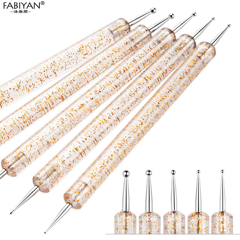 Kétvégű Nail Art Dotting Tool Dot Pen Strasszos Picker Manikűr UV Gél festőeszköz 5db/készlet