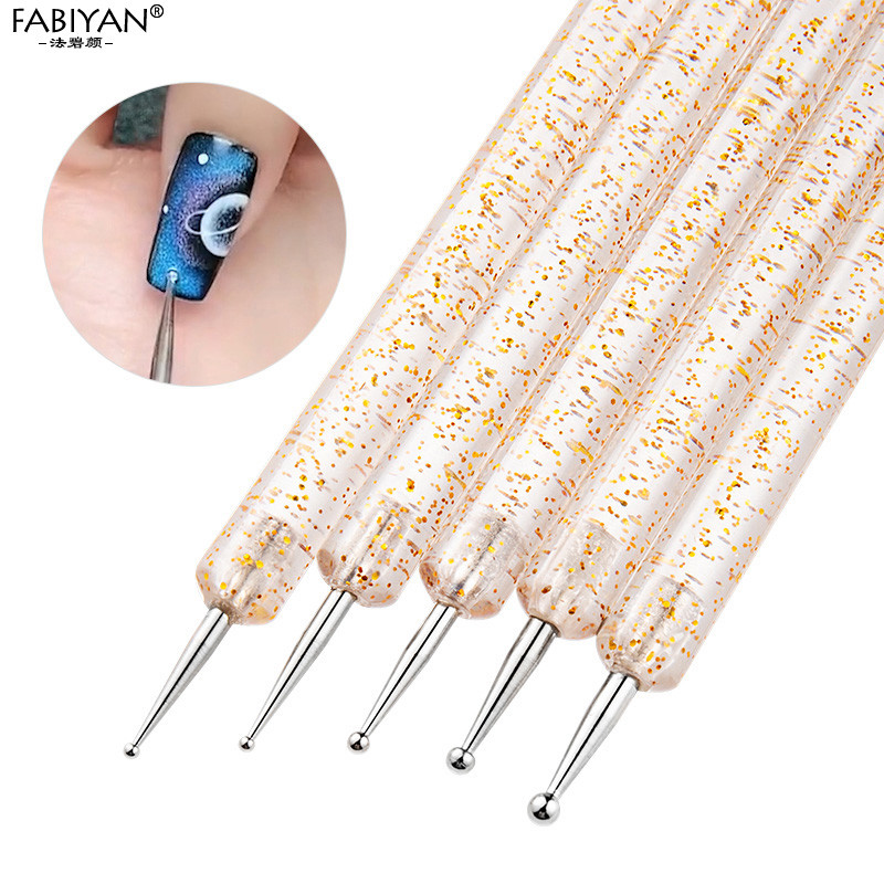 Kétvégű Nail Art Dotting Tool Dot Pen Strasszos Picker Manikűr UV Gél festőeszköz 5db/készlet