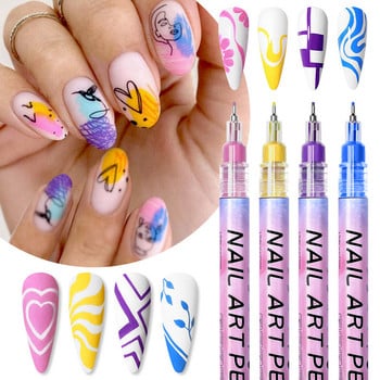 1 Pc Nail Art Graffiti στυλό 12 χρωμάτων Αδιάβροχο UV Gel Polish Design Dot Painting Drawing Pen Liner Nail Nail DIY Flower Tools