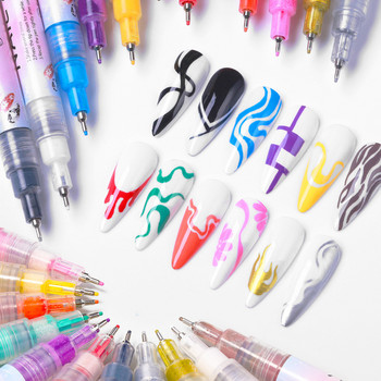 1 Pc Nail Art Graffiti στυλό 12 χρωμάτων Αδιάβροχο UV Gel Polish Design Dot Painting Drawing Pen Liner Nail Nail DIY Flower Tools