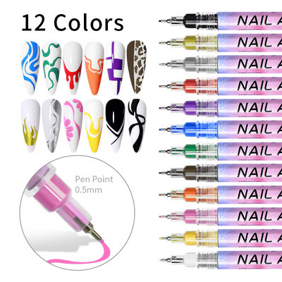 1 бр. писалка за графити за нокти, 12 цвята, водоустойчив UV гел лак, дизайн, рисуване на точки, писалка за рисуване, подложка за нокти Направи си сам инструменти за цветя