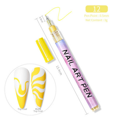 1 Gb. Nail Art Graffiti pildspalva 12 krāsu ūdensizturīga UV gēla laka dizaina punktu krāsošana zīmēšanas pildspalva Liner nagu DIY ziedu rīki