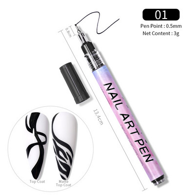 1 Gb. Nail Art Graffiti pildspalva 12 krāsu ūdensizturīga UV gēla laka dizaina punktu krāsošana zīmēšanas pildspalva Liner nagu DIY ziedu rīki