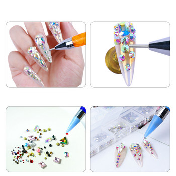 1PCS Crystal Pen с две глави, събиране на кристали, скъпоценни камъни, лепкав восъчен молив Направи си сам инструменти за ноктопластика Плат за избор на диаманти Живопис