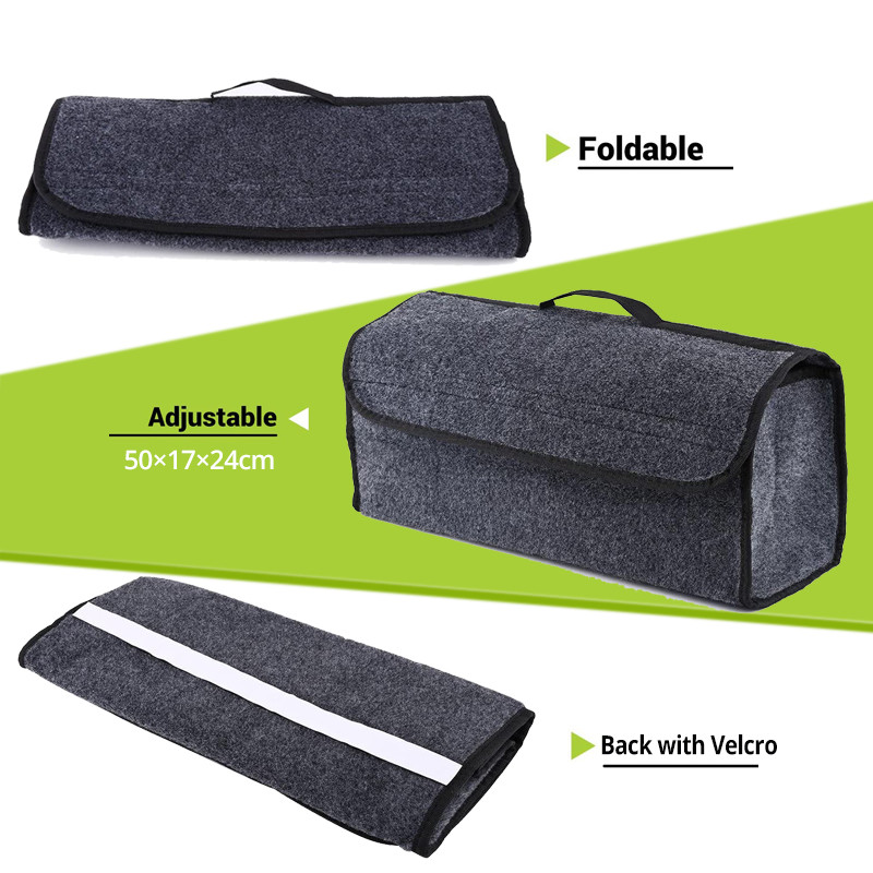 Organizator de portbagaj de mașină Cutie de depozitare din pâslă moale Compartiment mare anti-alunecare Organizator de depozitare a portbagajului Geanta de instrumente Geanta de depozitare a mașinii