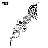 YJZT 9.9*15.2CM Prekrasna ruža leptir naljepnica za automobil Elegantne motociklističke vinilne naljepnice crna/srebrna C7-1677