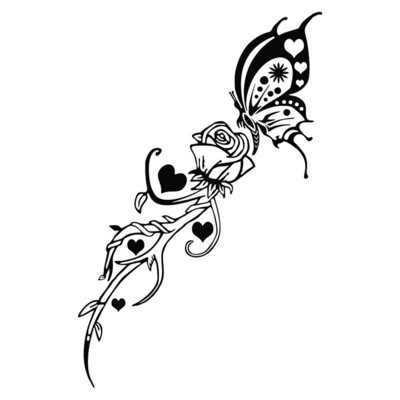 YJZT 9.9*15.2CM Prekrasna ruža leptir naljepnica za automobil Elegantne motociklističke vinilne naljepnice crna/srebrna C7-1677