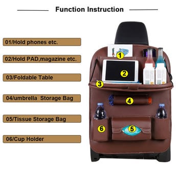 Pu Leather Pad Bag Organizer Πλάτη καθίσματος αυτοκινήτου Πτυσσόμενος δίσκος τραπεζιού Τσάντα αποθήκευσης ταξιδιού Πτυσσόμενη τραπεζαρία Τσάντα αποθήκευσης καθίσματος αυτοκινήτου