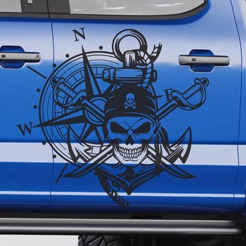 Αυτοκόλλητα εξωτερικού χώρου Pirate Skull On Compass για Αυτοκόλλητο αυτοκινήτου Πλαϊνή διακόσμηση Camping Auto Parts αδιάβροχα αυτοκόλλητα βινυλίου κοπής