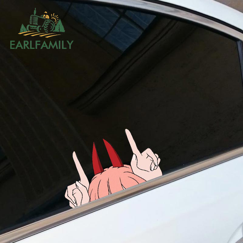 EARLFAMILY 13 cm x 7,7 cm automobilių lipdukai, skirti Chainsaw Man Power Antenna Peeker Creativite Vinilo automobilių priedai Lipdukai Anime RV JDM