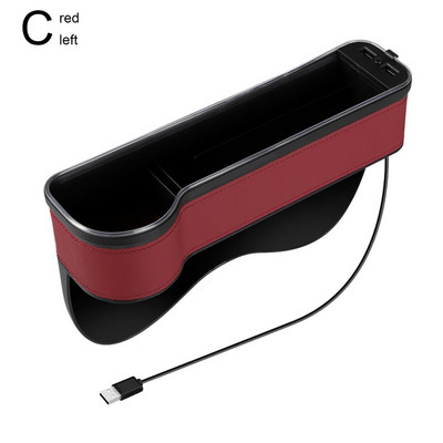 Új autós réstároló doboz 2 USB töltővel színes LED ülésrés hasított zsebes ülésrendező kártya telefon üvegpoharak tartó