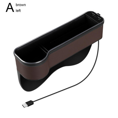 Új autós réstároló doboz 2 USB töltővel színes LED ülésrés hasított zsebes ülésrendező kártya telefon üvegpoharak tartó