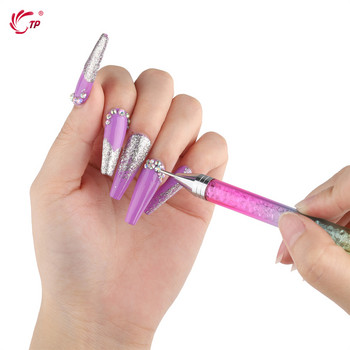 1 бр. 2-посочна двустранна химикалка за нокти, кристални мъниста, дръжка, пръстени със стрази, восъчен молив, маникюр, инструмент за ноктопластика за Направи си сам гел