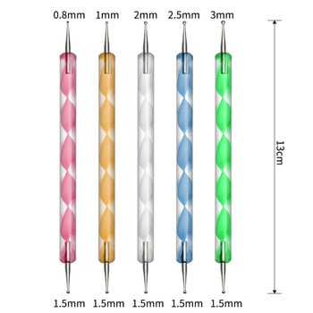 5 τμχ Σετ νυχιών Dual-Ended Picker Fritillary Mix Maker 13cm*0,8-3mm Dot Painting μυτερά ss-Diamonds Pick Nail Draw Pens Tools TB03