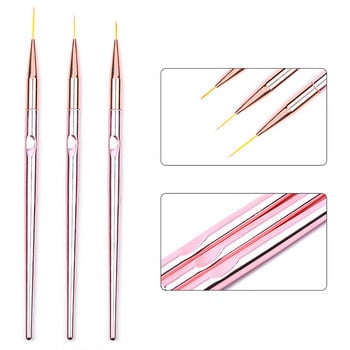 3 бр./компл. Nail Art Liner Painting Pen 3D Tips Направи си сам метална дръжка UV Gel Painting Line Brush Найлонова четка за коса Маникюр Nail Liner