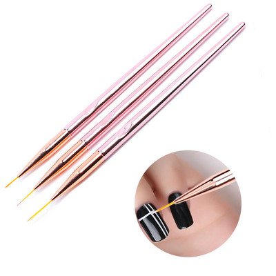 3 kom/set Nail Art Liner Olovka za crtanje 3D savjeti DIY Metalna drška UV gel Line Četka za crtanje Najlonske četke za kosu Manikura Nail Liner