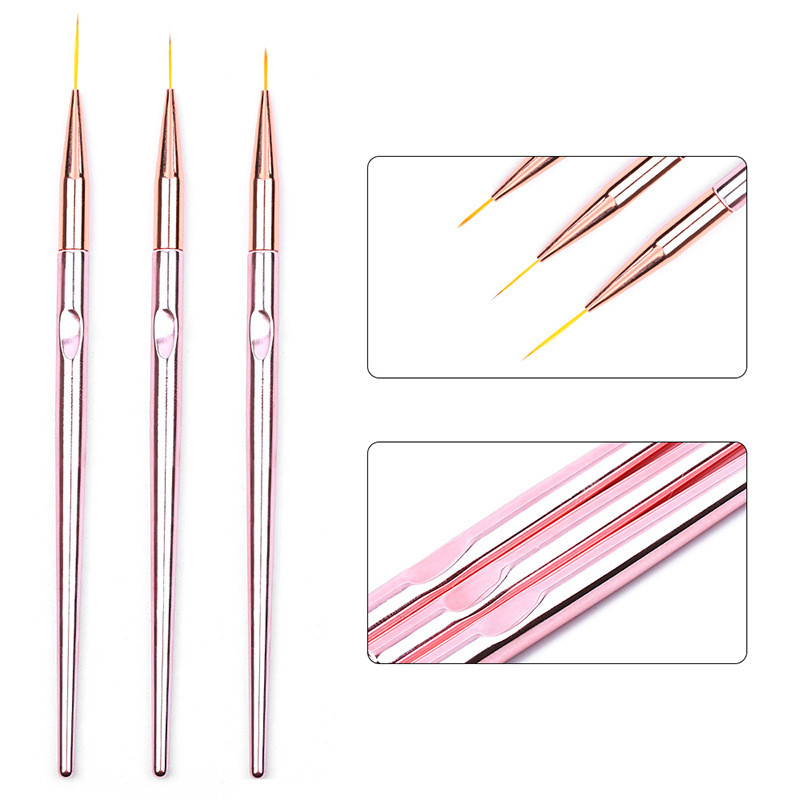 3db/készlet Nail Art Liner festőtoll 3D tippek DIY fém nyél UV gél festővonal ecset Nylon hajkefék manikűr körömbélés