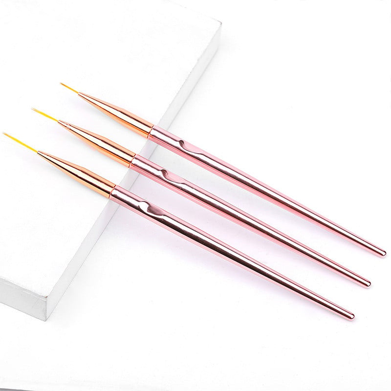 3db/készlet Nail Art Liner festőtoll 3D tippek DIY fém nyél UV gél festővonal ecset Nylon hajkefék manikűr körömbélés