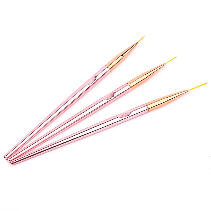 3db/készlet Nail Art Liner festőtoll 3D tippek DIY fém nyél UV gél festővonal ecset Nylon hajkefék manikűr körömbélés