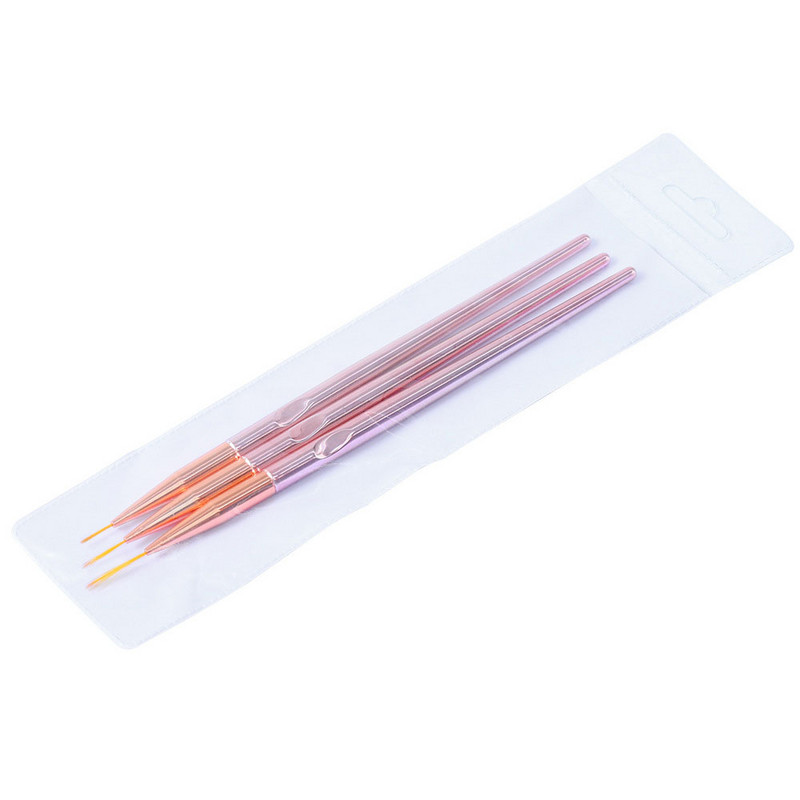 3db/készlet Nail Art Liner festőtoll 3D tippek DIY fém nyél UV gél festővonal ecset Nylon hajkefék manikűr körömbélés