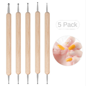 5 бр. Преносима писалка за нокти с двойна глава Nail Art Dotting Painting Tool Дървена маникюрна машина за избор на кристали Консумативи за нокти