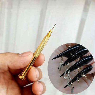 1Pc Hand Puncher Drill Hole Maker Dotting Pen Piercing Professional Manicure R Nail Art Golden Dangle Piercing Drill Tool #YT-39