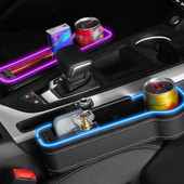 Încărcare dublă USB cutie de depozitare pentru crăpături pentru mașină, cu LED colorat pentru scaun, buzunar cu fantă, prindere pentru scaun, organizator pentru carduri, suport pentru pahare pentru sticle