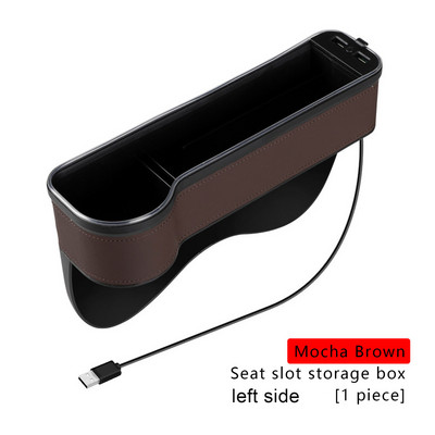 Încărcare dublă USB cutie de depozitare pentru crăpături pentru mașină, cu LED colorat pentru scaun, buzunar cu fantă, prindere pentru scaun, organizator pentru carduri, suport pentru pahare pentru sticle