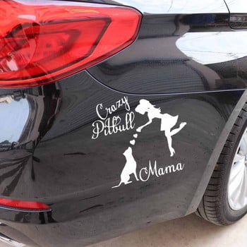 YJZT 15.7X14.2CM Стикер за кола Crazy Pitbull Mama Pitbull Mom Lover Dog Vinyl Window Car Decal Black/Silver C24-1615