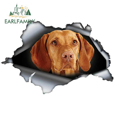 EARLFAMILY 13 cm x 8,6 cm 3D Vizsla suņu automašīnas uzlīme saplēsta metāla mājdzīvnieku uzlīme JDM atstarojoša automašīnas bufera dekorēšana automašīnu motociklu uzlīmes