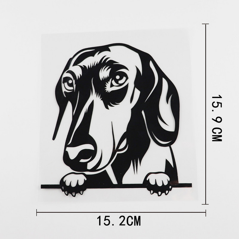 YJZT 15.2CMX15.9CM tacskó autómatricák Kutya kukucskáló vinil matrica fekete/ezüst