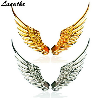 Lacuthe 1 чифт/лот Автомобилен стил Модни метални стикери 3D Wings Автомобилен стикер Автомобилни мотоциклетни аксесоари Злато/сребро