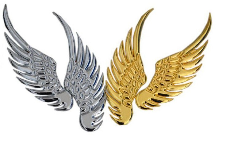 Lacuthe 1 pereche/lot Car Styling Fashion Metal Stickers Aripi 3D Autocolant masina Accesorii masina Motociclete Aur/argintiu