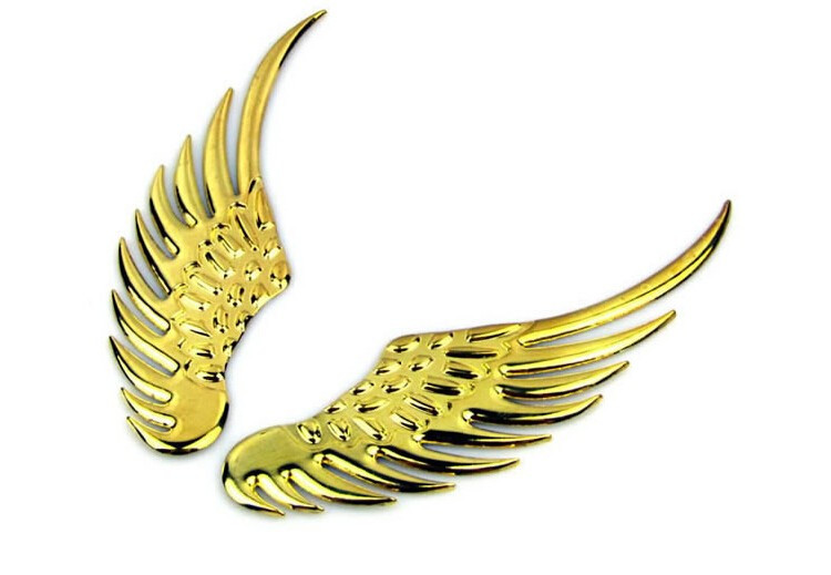 Lacuthe 1 pereche/lot Car Styling Fashion Metal Stickers Aripi 3D Autocolant masina Accesorii masina Motociclete Aur/argintiu