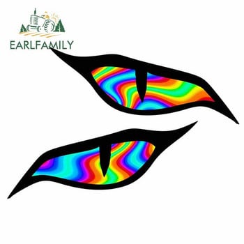 EARLFAMILY 13cm x 8.4cm Чифт Evil Eye Eyes Design Psychedelic Rainbow Motorbike Biker Helmet Car Sticker