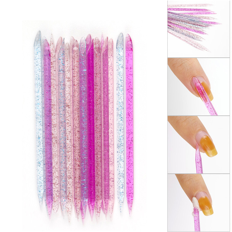 100 db/csomag Újrafelhasználható Crystal Stick Kétvégű körömdíszítő körömnyomó akril pöttyös tiszta körömrúd lakk manikűr eszközök
