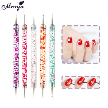 Monja 5 бр./компл. Двоен край Nail Art Decoration Rhinestone Dotting Tool Picking Pen Pattern DIY Painting Carving Brush Kit Kit за маникюр