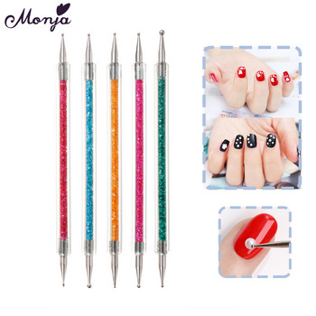 Monja 5 бр./компл. Двоен край Nail Art Decoration Rhinestone Dotting Tool Picking Pen Pattern DIY Painting Carving Brush Kit Kit за маникюр