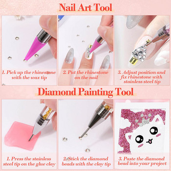 1Pcs Double Head Nail Art Point Drill Pen Wax Pencil Rhinestone Gem Picking Crystal Manicure Pen Take Diamond Jewel Nails Tools