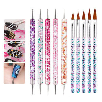 1Σετ Ζωγραφική με UV Gel Σχέδιο σκάλισμα Nail Art Dotting στυλό Rhinestone Crystal Nail Art Πινέλο Σετ εργαλείων μανικιούρ διακόσμησης σαλονιού