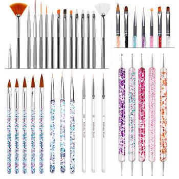 1 комплект UV гел рисуване Рисуване Дървопис Nail Art Dotting Pen Rhinestone Crystal Nail Art Brush Салон Декорация Комплект инструменти за маникюр