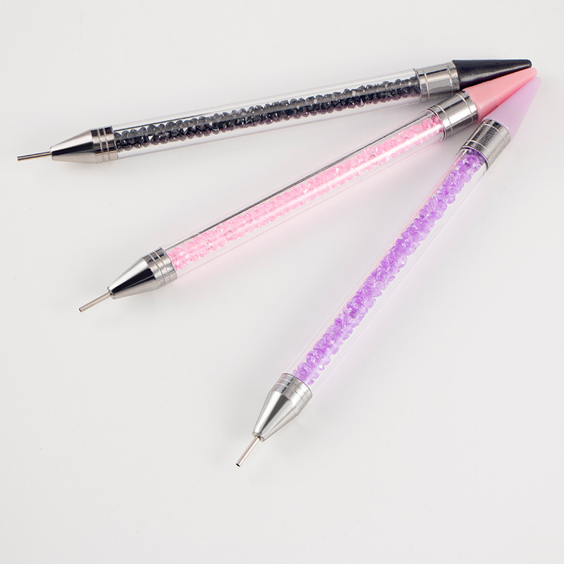 Dvigubos galvutės vaško rašiklis Kalnų krištolas brangakmenių rinkiklis krištolinė rankena Nagų dailės smeigės Deimantiniai įrankiai