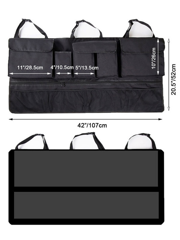 Organizator de portbagaj de mașină cu mai multe buzunare, geantă de depozitare pentru scaunul din spate agățat cu 9 buzunare Buzunar universal de depozitare din pânză Oxford impermeabilă