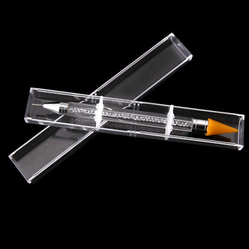Опакована с двойни глави точкова химикалка с кристали Акрилна метална писалка с восъчни точки Diamend/Gem/Crystal Picker For Biring Nail Art Parts Tools